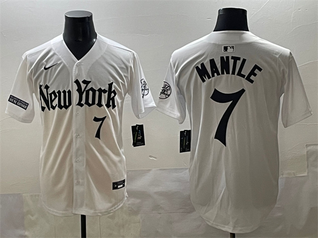 Men's New York Yankees #7 Mickey Mantle White 'Gothic Legacy Edition' Vapor Premier Limited Stitched Baseball Jersey Men's New York Yankees #7 Mickey Mantle White 'Gothic Legacy Edition' Vapor Premier Limited Stitched Baseball Jersey
